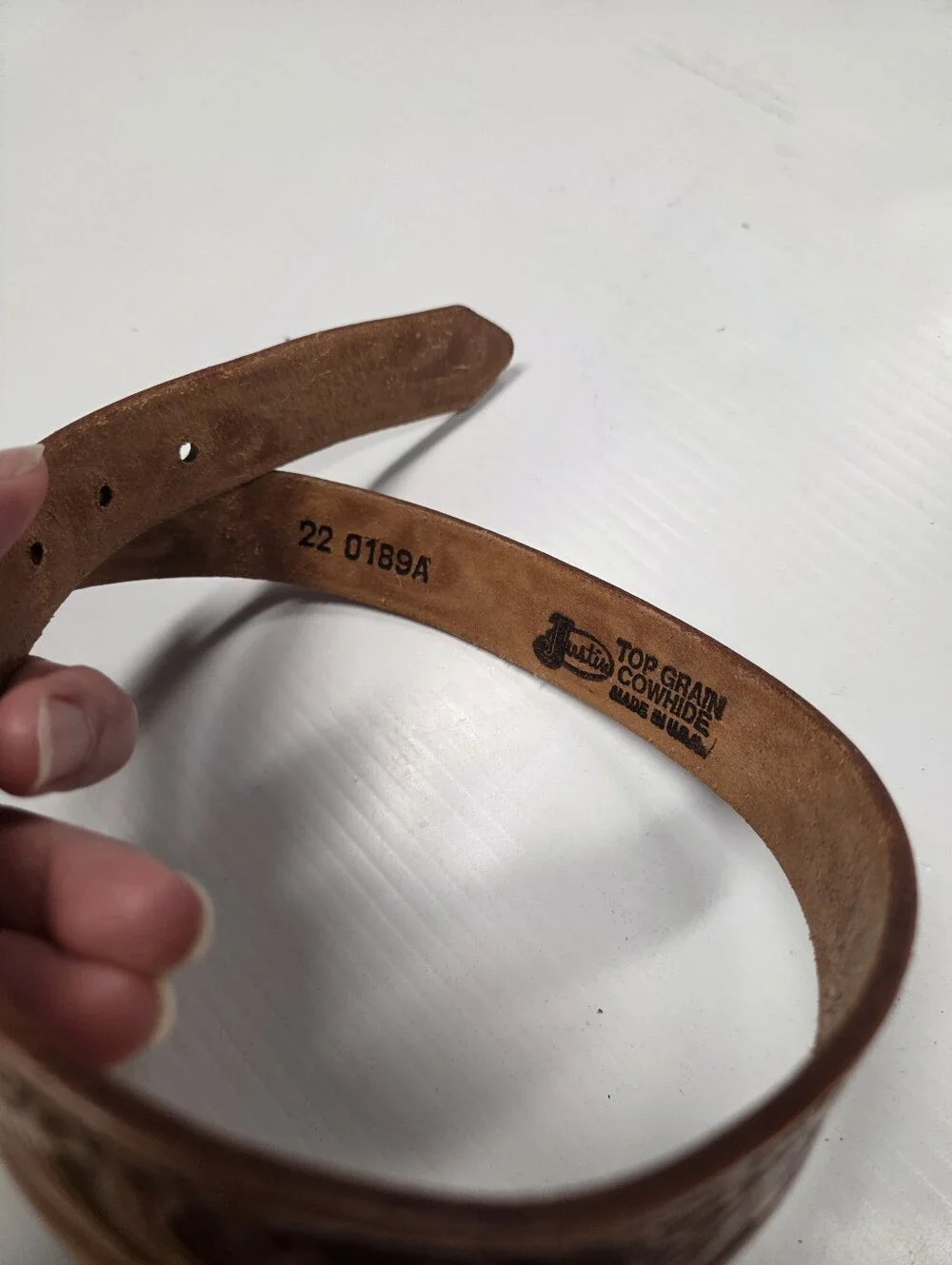 Vintage Justin Kids Size 22 Tooled Leather Western Belt Strap No Buckle Made in